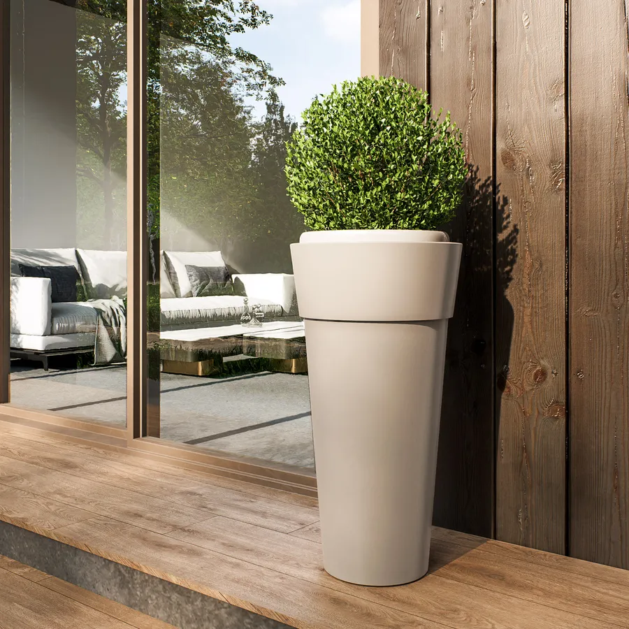 Vaso Prosperplast Splofy Rotondo 11,5L - Colore Crema, 29,5x24,9 Cm, Effetto Tessuto Intrecciato, Plastica
