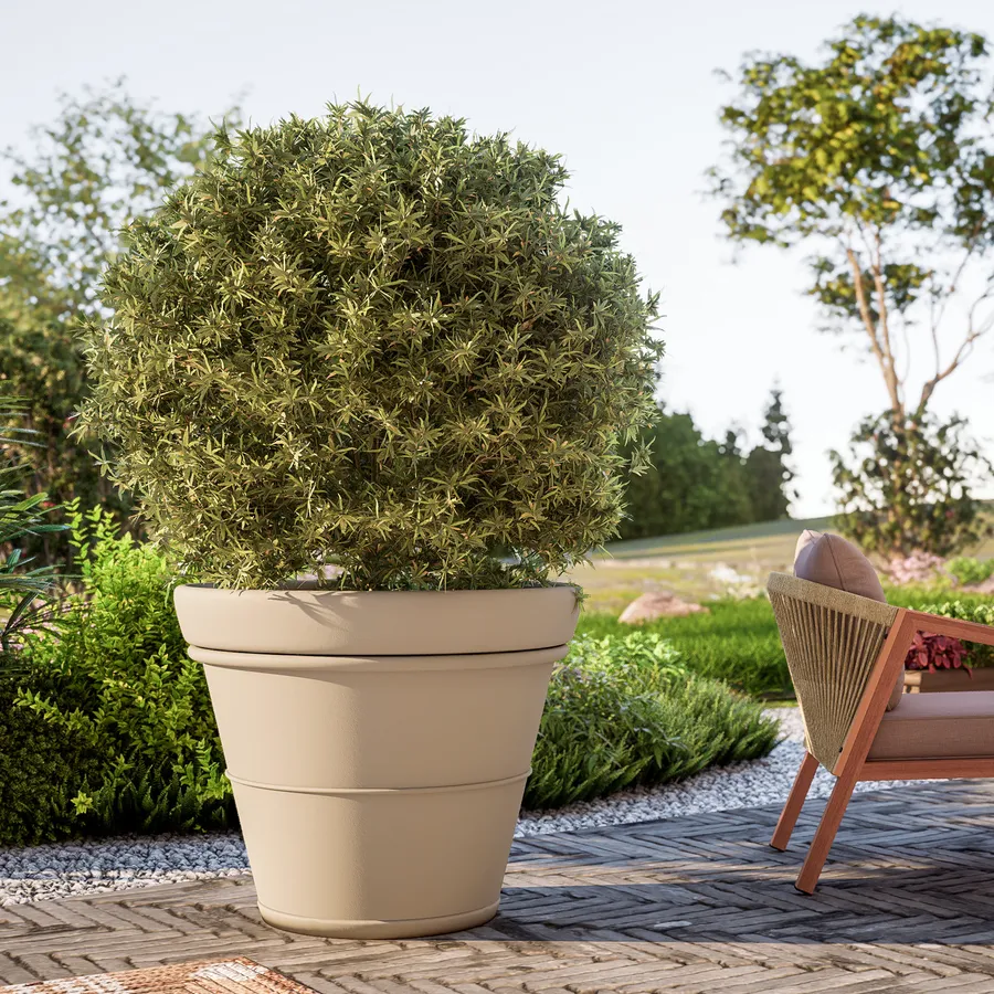 Floralo Teramo Vaso Rotondo Per Piante, 30 Cm, Color Crema Lucido Con Serbatoio D'Acqua E Ruote - Elegante E Pratico Per Interni/Esterni