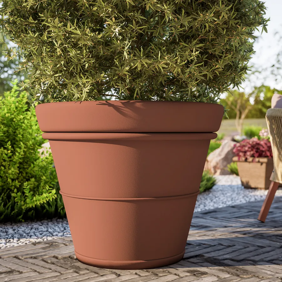 Vaso per piante e fiori in plastica rotondo, cilindro color terracotta Tomaino 20