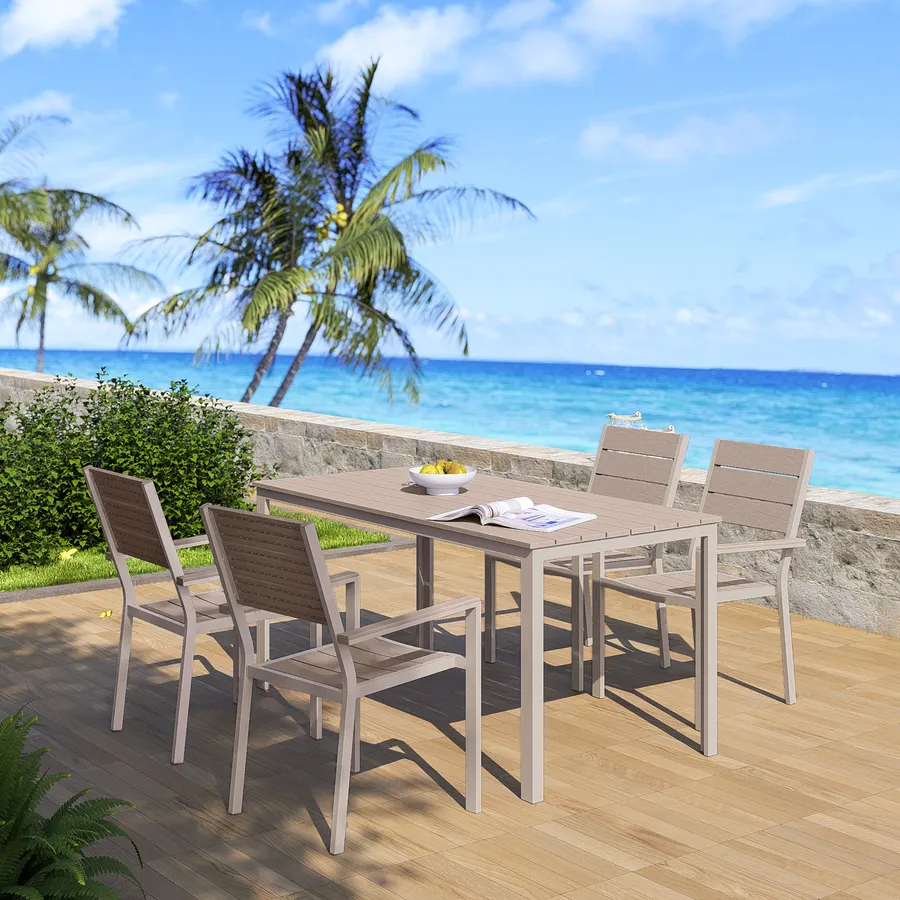 Set Pranzo Con Tavolo 150x80 Cm E 4 Sedie Con Braccioli In Acciaio Blu Maldive Faber