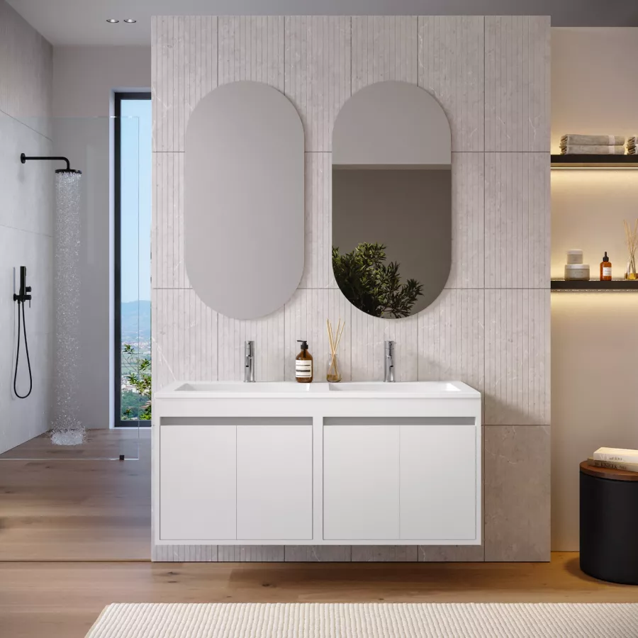 Mobile Bagno Sospeso 120 Cm Con Lavabo In Marmoresina - 4 Cassetti Soft Close - Foto 8