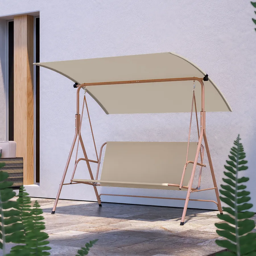 Dondolo Da Esterno Outsunny 2 Posti - Tettuccio Regolabile, Cuscini, Acciaio, Tessuto Teslin, Beige - Foto 9