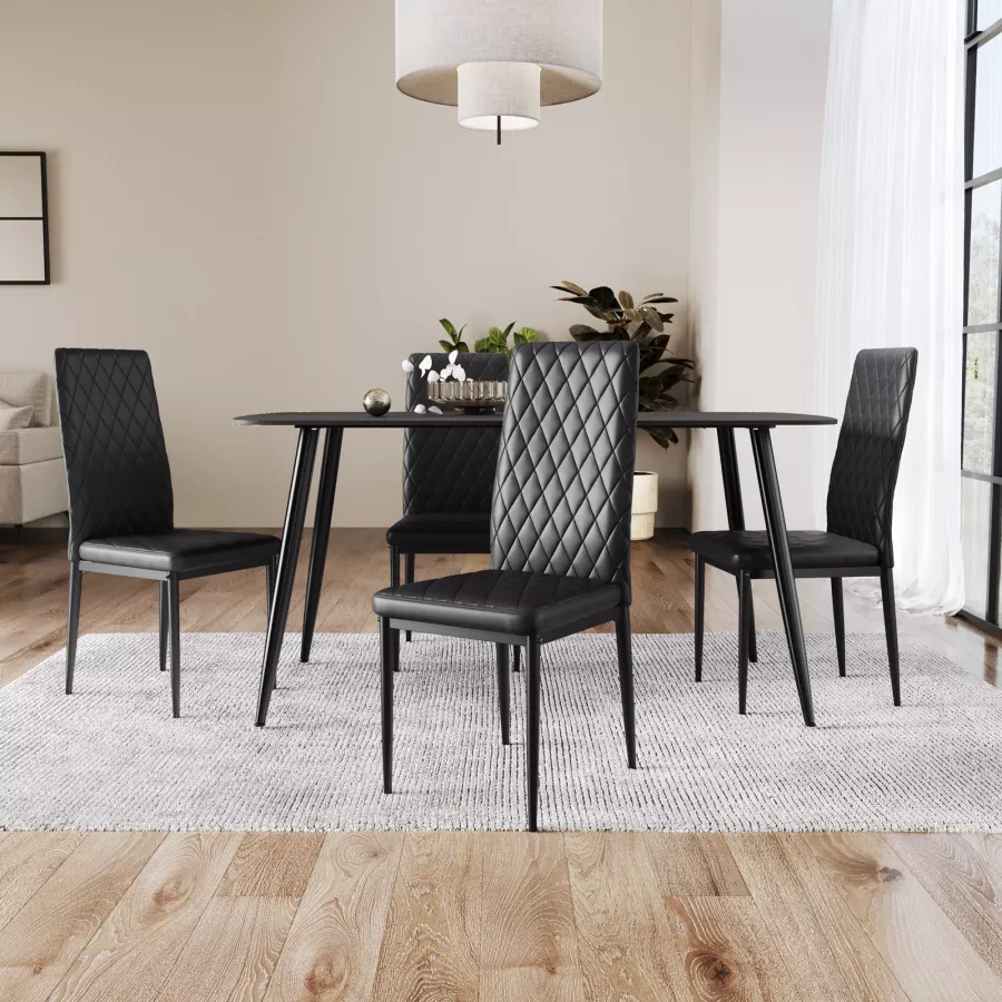 Set Tavolo Da Pranzo Moderno Con 4 Sedie - Vetro Nero E Similpelle, 120x70 Cm - Foto 3