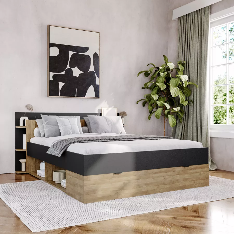 Letto matrimoniale imbottito 160x200 cm senza testiera - con 3 cassetti