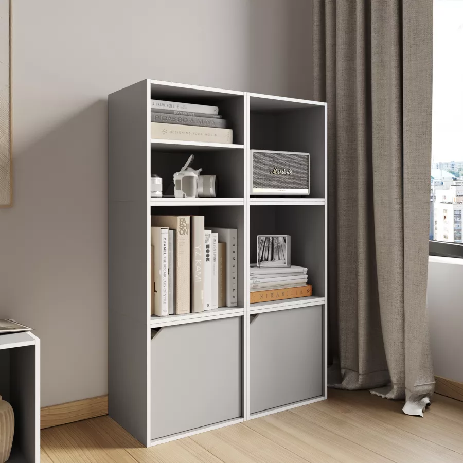 Pachira Libreria 6 Cubi In Legno Grigio - 2x3 Impilabile - Scaffale Per Libri, CD, Giocattoli, Vestiti - 91x31x29,5 Cm - 2