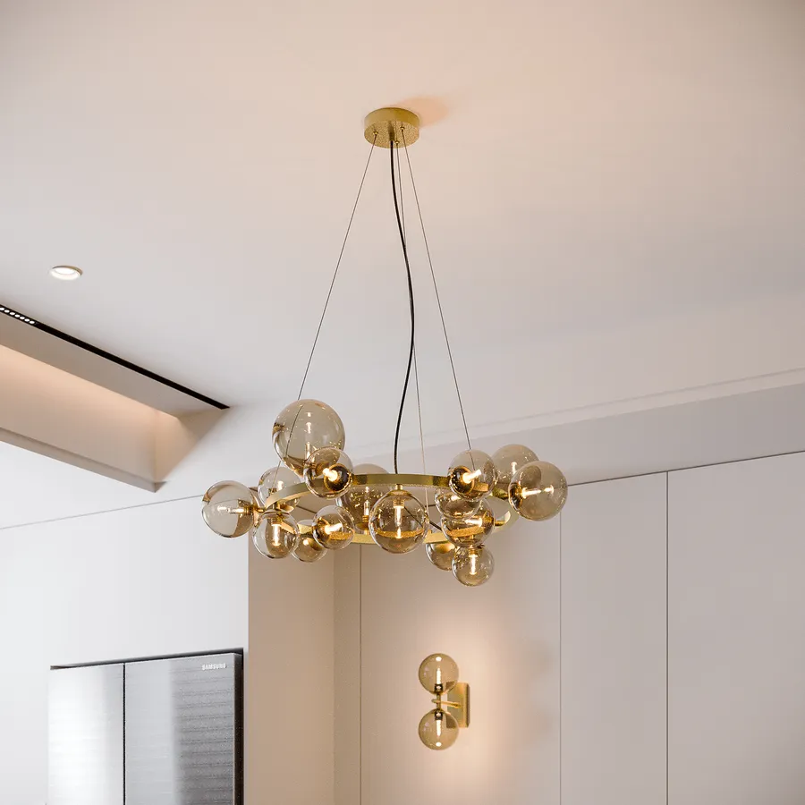 Lampadario Creativo Moderno Rotondo Lampada a sospensione Lampada da soffitto in metallo a sfera in vetro E14 Camera da letto regolabile in altezza Soggiorno Ristorante Decorazione,A,SingleHead