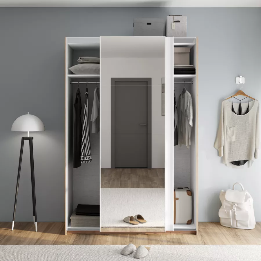 ABIKSMEBLE Verona 2 Armadio Scorrevole 150 Cm Nero Opaco – 2 Ante Con Specchio, Design Moderno - 4