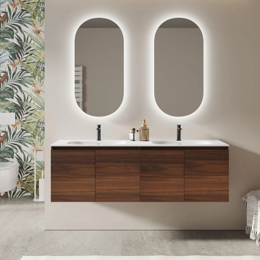 Mobile bagno sospeso 160 cm rovere deciso opaco con ante e lavabo
