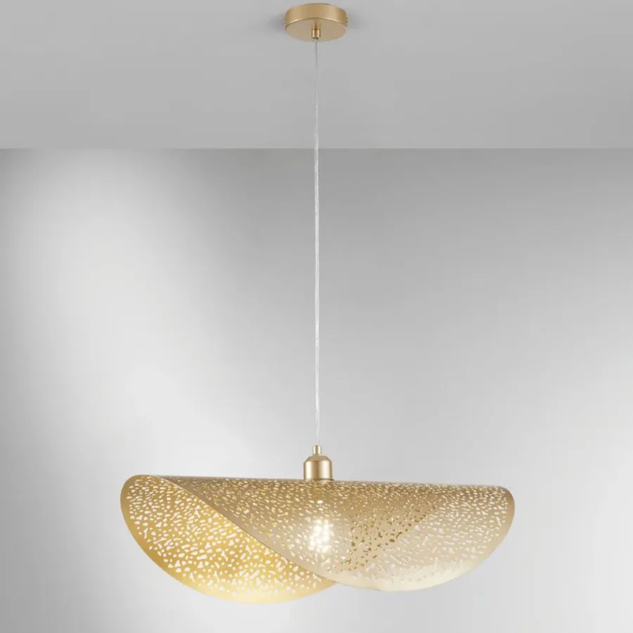 Lampadario Sospensione Industriale Oro A Forma Di Diamante 25cm - Plafoniera In Ferro Per Soffitto, E27 (Lampadina Esclusa)