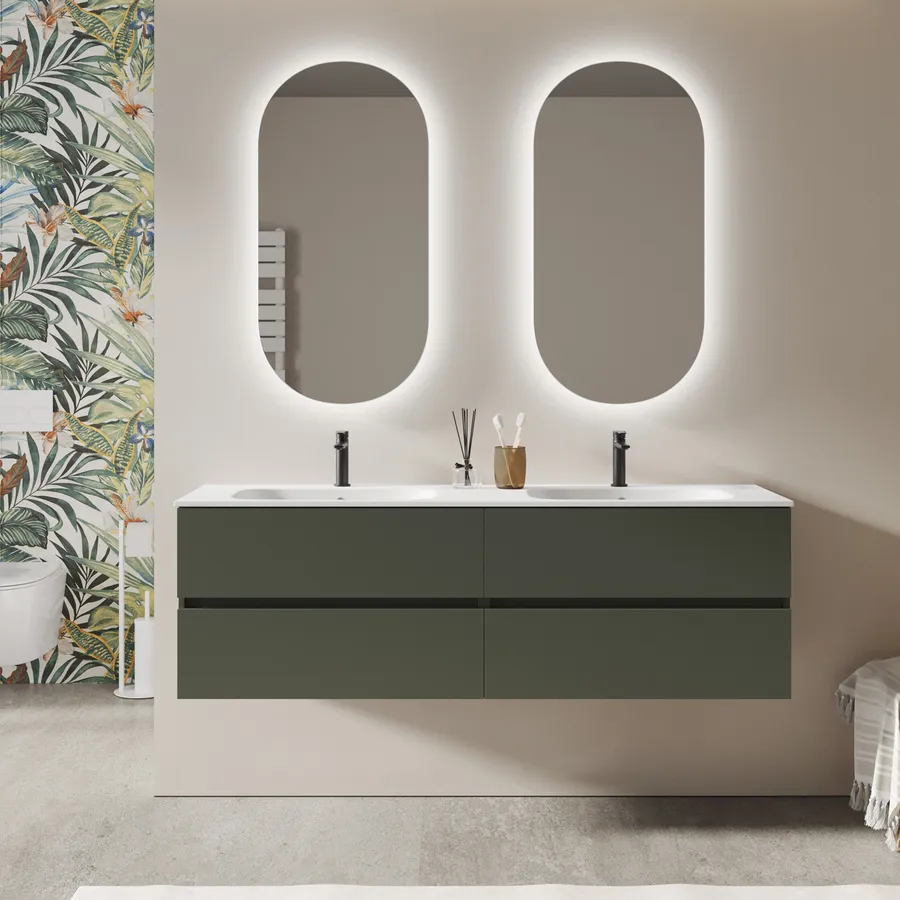 Baikal Bagno Onyx, 2 cassetti, sospeso a Parete, con lavabo in Ceramica