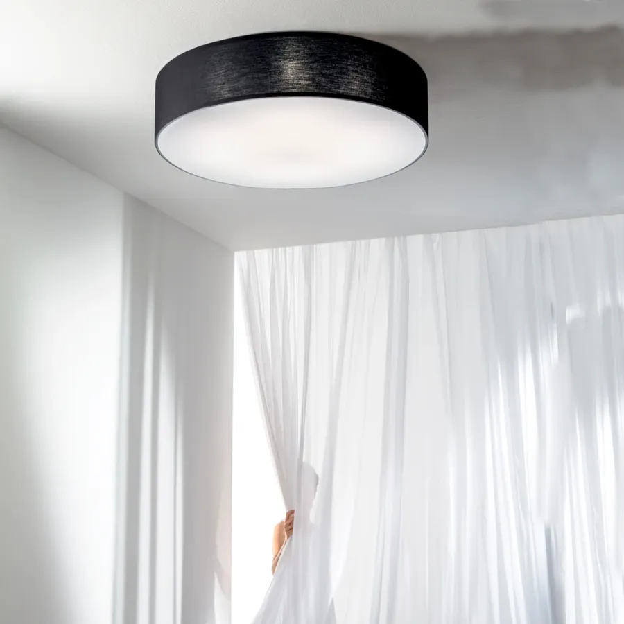MeineWunschleuchte Plafoniera Rotonda A LED Con Paralume In Tessuto Nero - Diametro 60 Cm - Luce Calda Dimmerabile Per Soggiorno E Camera - 4