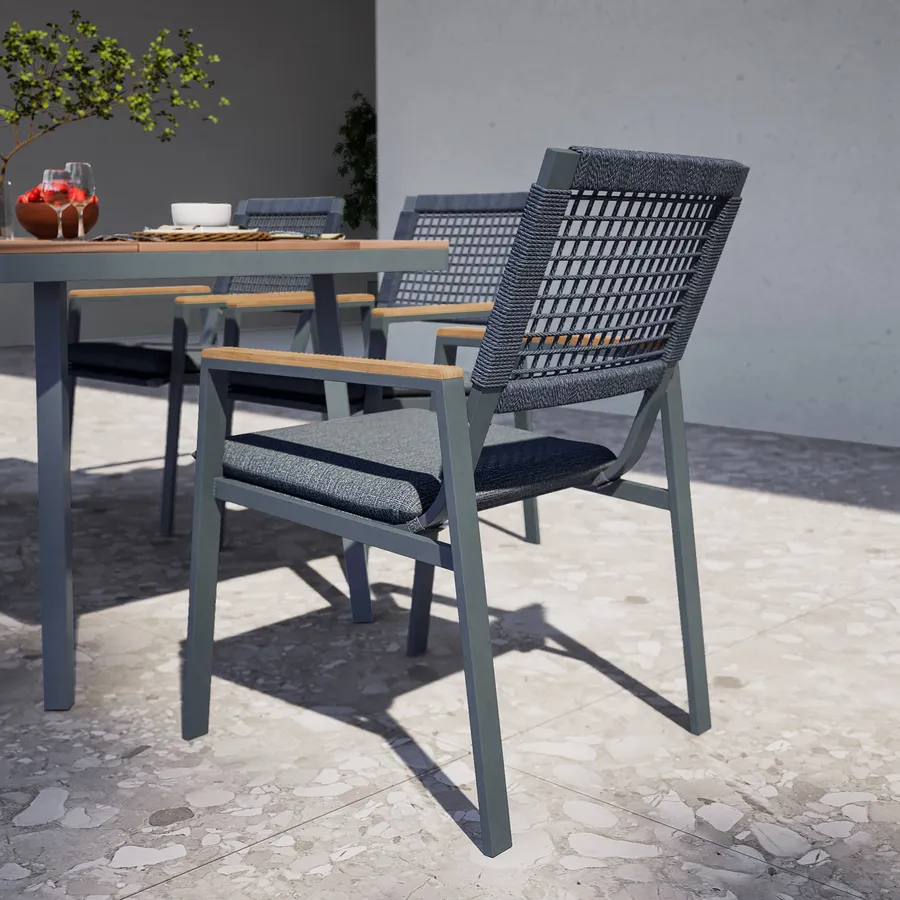 Set Sedie Esterne Set 6 Sedie Da Giardino Olbia Impilabili - Metallo E Textilene Grigio Antracite | Pratiche E Moderne Set Sedie Da Giardino