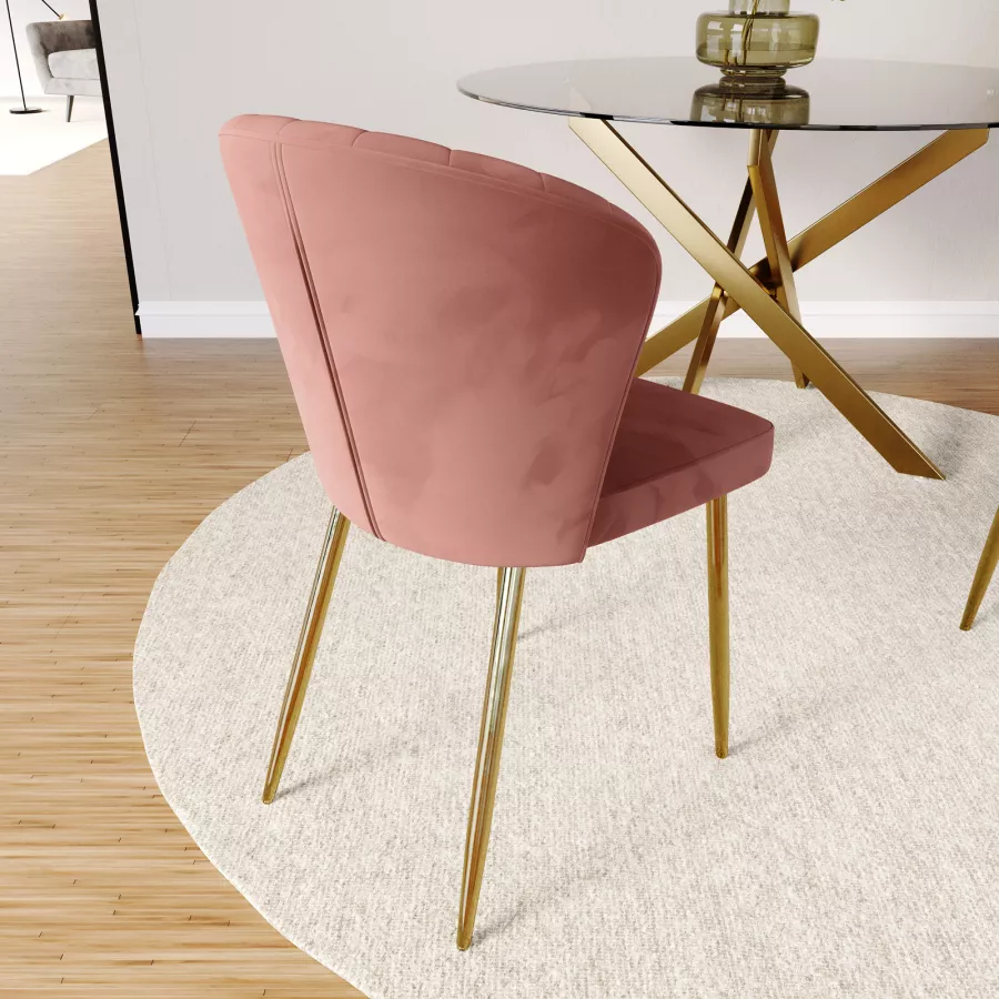 Sedie Imbottite Set Sedie Da Pranzo In Velluto Rosa Gambe Oro