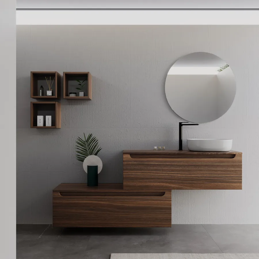 Mobile bagno sospeso 120 cm rovere deciso dx con cassettone e top con ...