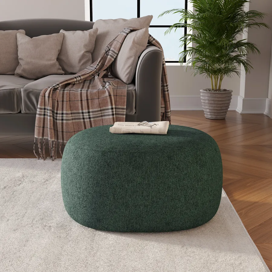 Pouf Rotondo Con Contenitore OSP Home Furnishings Erindale - Tessuto Verde Muschio - 45,7x45,7x45,7 Cm