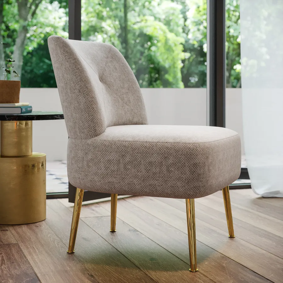 HOMCOM Poltrona Elegante In Ciniglia Beige – Con Struttura E Gambe In Legno Massello, Imbottitura In Schiuma E Molle S, Per Soggiorno