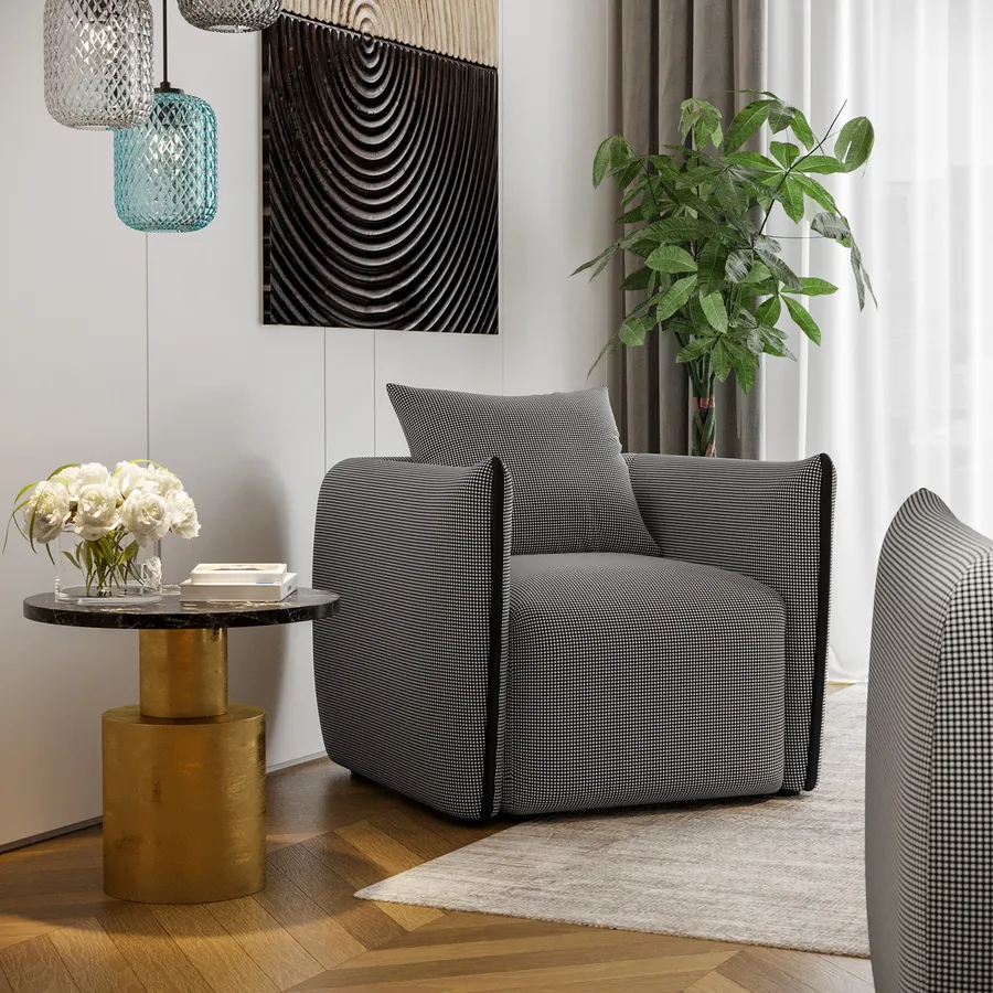 Poltrona DKD Home Decor | Tessuto Nero E Grigio, Struttura In Metallo | Dimensioni 63x64x70 Cm | Design Moderno E Essenziale