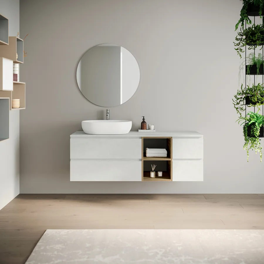 Armadio Da Bagno Alto Plutone Badplaats 150cm Rovere – 5 Ripiani Con Anta – Salva Spazio