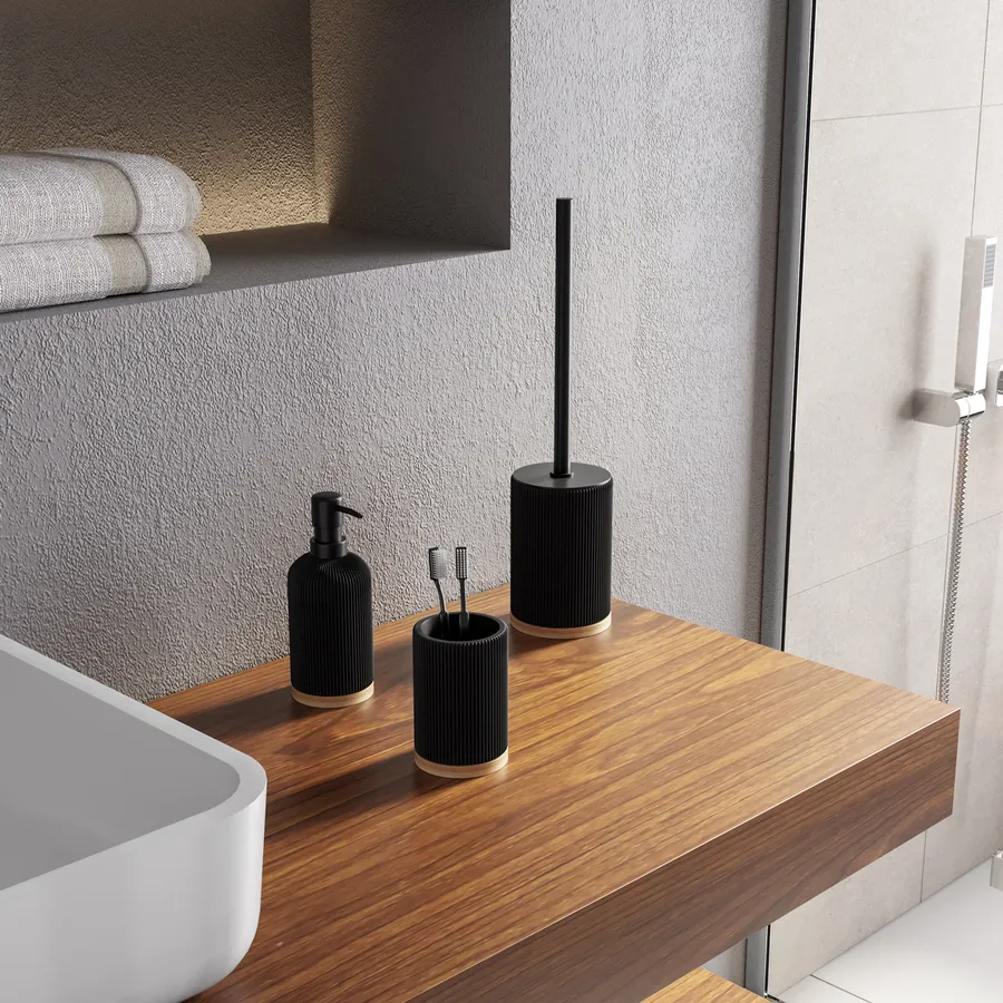 Kingfom - Sottobicchieri in pelle con supporto, set da 6 (nero