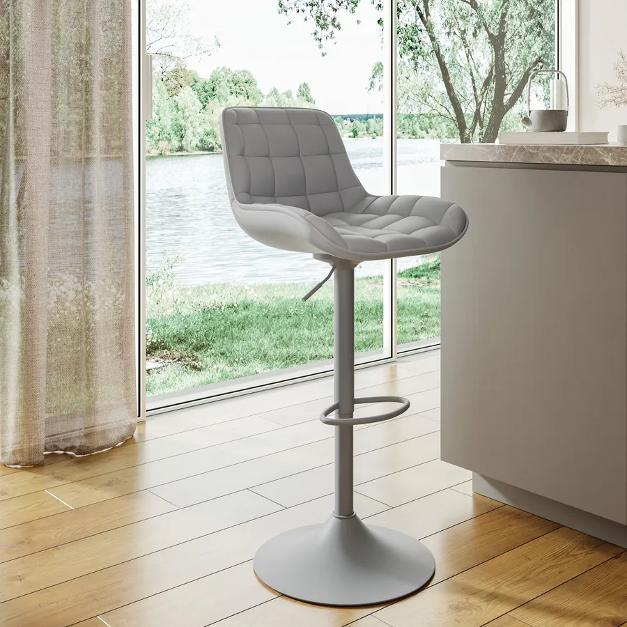 Set Di 2 Sgabelli Da Bar In Velluto Grigio Scuro Con Cuciture Decorative In Metallo Cromato Piede A Tromba 100004390 85159908