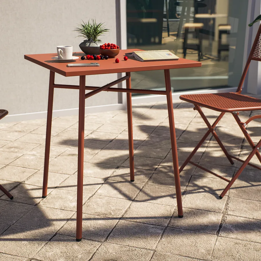 Set Giardino 3 Pezzi Bistrò - Tavolo E 2 Sedie Con Mosaico Ceramica Terracotta/Bianco, Struttura In Ferro, Per Esterno