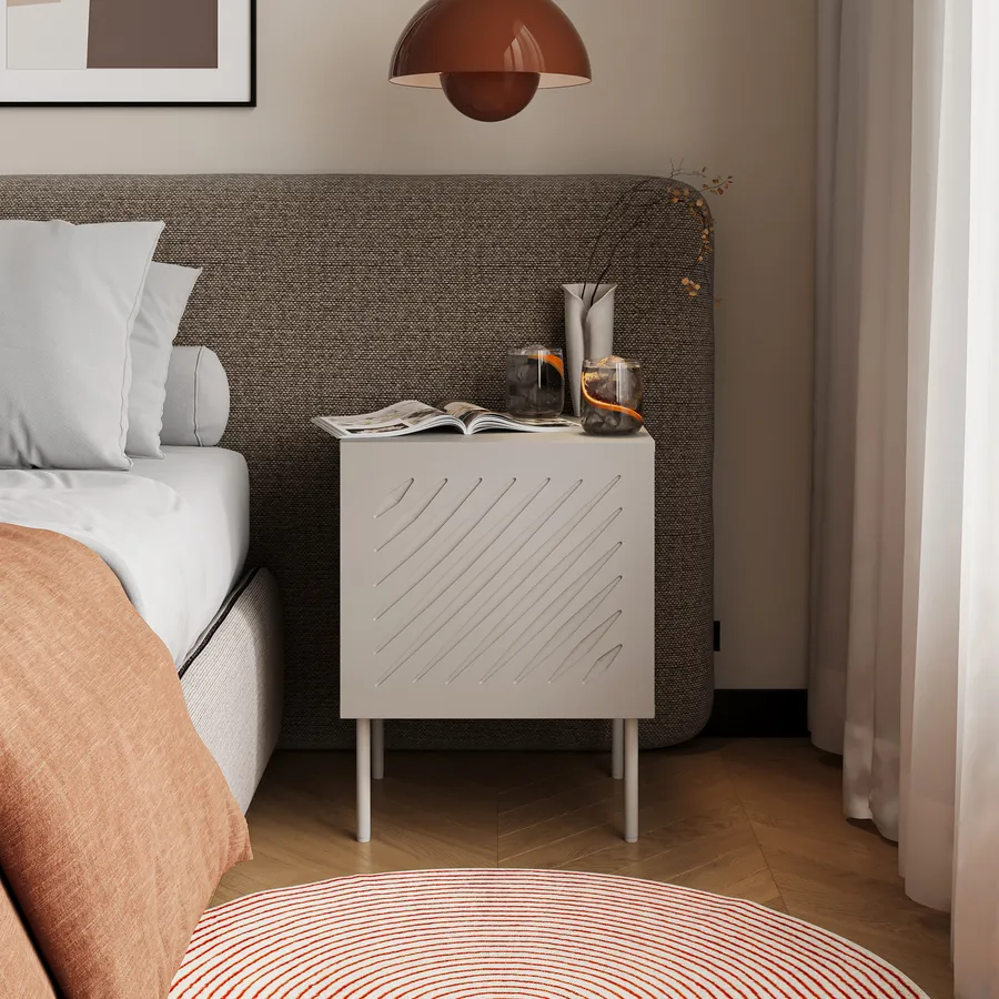 Coppia di comodini con cassetto in legno massello (bianco), Cantori