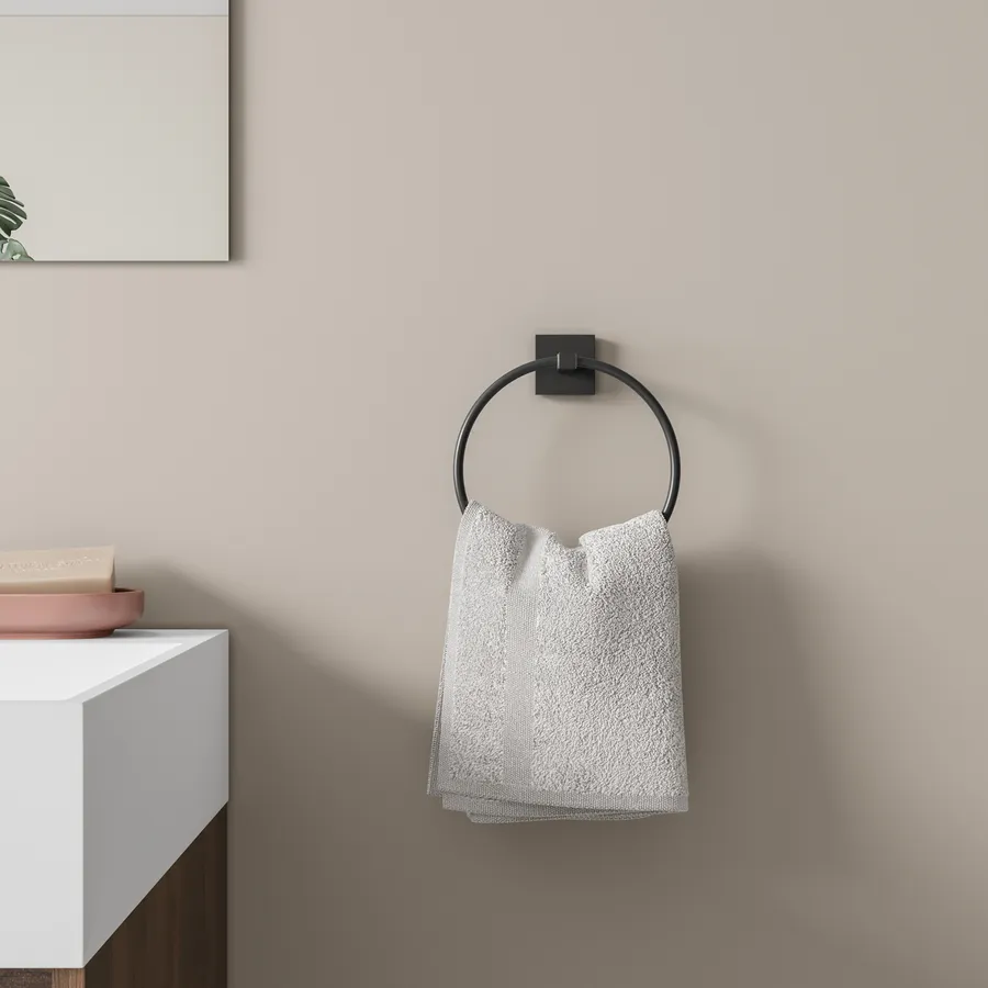 Peerless PA347-BL Anello Portasciugamani Bagno, Design Minimal, Nero Opaco, Acciaio Inox, Dimensioni 18,6x16,7 Cm