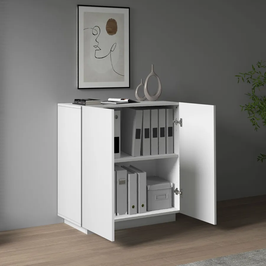 Mobile Multiuso Con 2 Ante E 3 Ripiani Regolabili - Bianco Opaco, 80x37x102 Cm, Per Casa O Ufficio