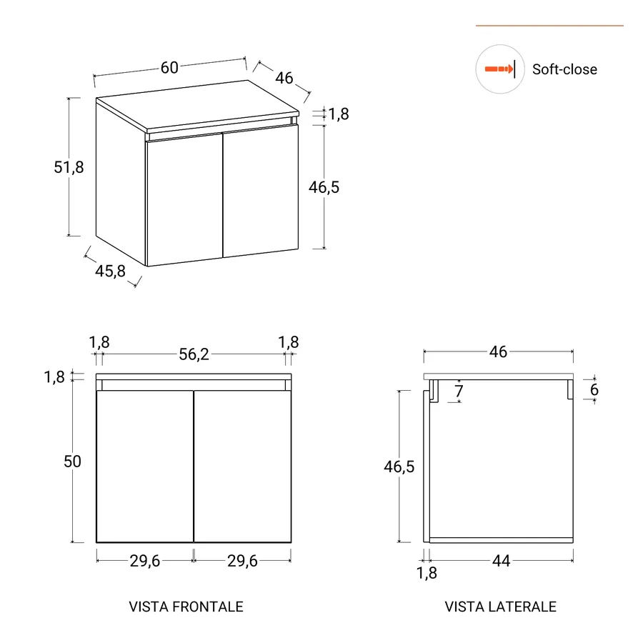 Mobile bagno portalavabo sospeso 60 cm carta da zucchero - Cuki