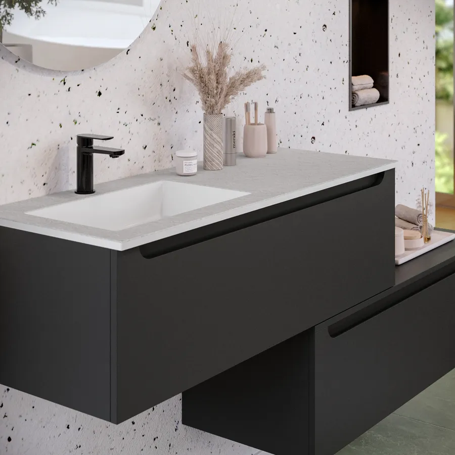 Mobile bagno sospeso 120 cm antracite sx con cassettone e lavabo