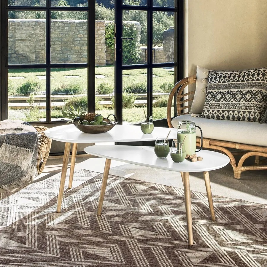 Relaxdays Set 2 Tavolini Sovrapponibili Rotondi - Legno E Metallio Cromato 60x60 Cm Bianco | Salvaspazio Per Salotto - Foto 12