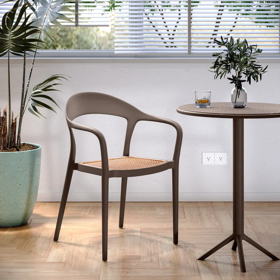 Sedia Da Esterno Impilabile In Rattan Sintetico - Con Braccioli, Grigio Scuro - Foto 9