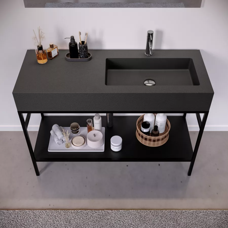 BERNSTEIN - Mobile Lavabo Sospeso MDF Blu Scuro Opaco, Lavabo Ghisa Nero Opaco Senza Foro Rubinetto 60x46x50cm Ava Cream 96916264