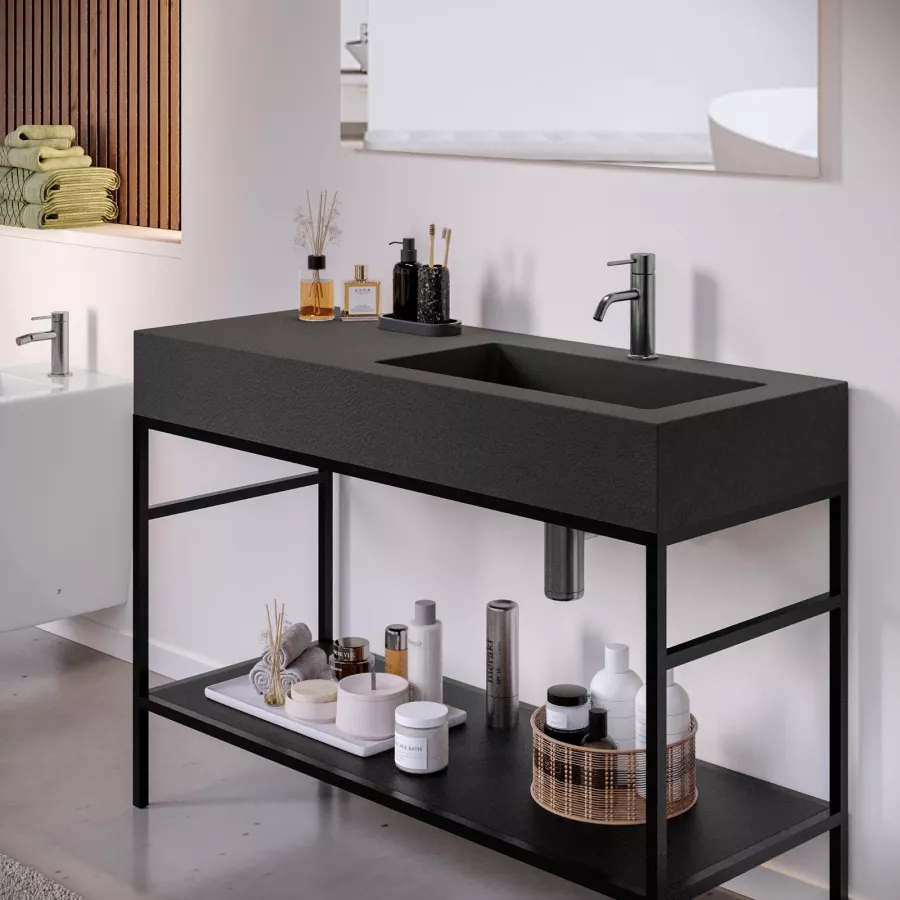VidaXL Lavabo Da Bagno Moderno Con Structure In Ferro E Lavabo Integrato In Ceramica - Nero