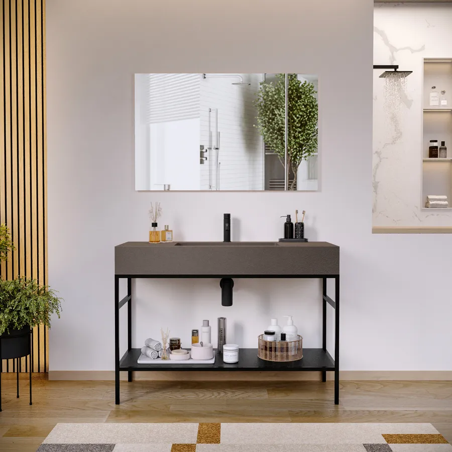Mobile bagno Axel3 a terra da 60, 70, 80, 90 o 100 cm con lavabo e specchio - Bagno Italia