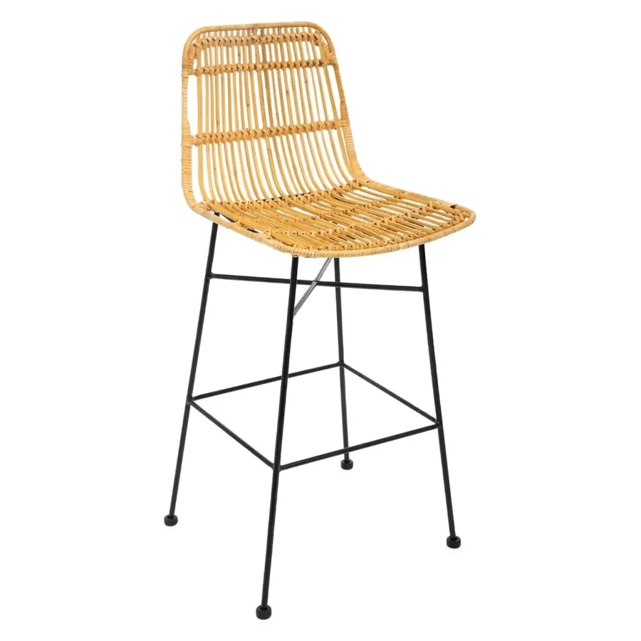 Zesthouse Set 2 Sgabelli Da Bar In Rattan Naturale E Ecopelle Marrone - Altezza 66cm - Stile Boho - 4