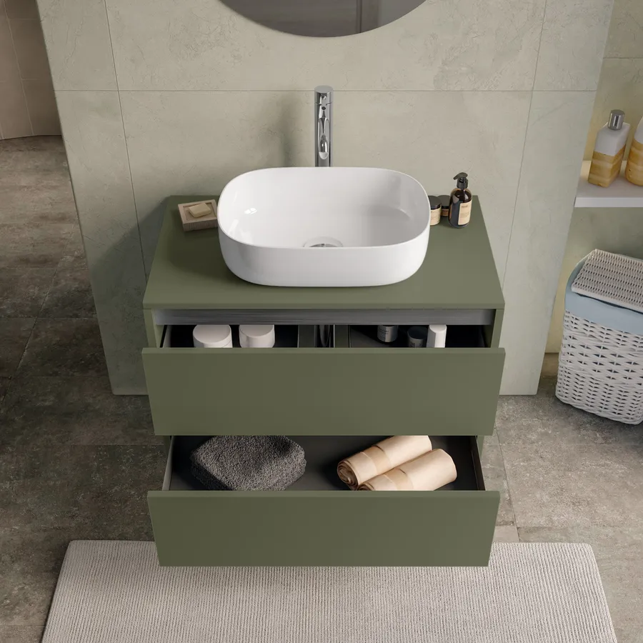 Mobile Bagno Baikal Natura Sospeso Con Lavabo In Ceramica – 2 Cassetti, Piano In Legno Nature, Profilo Ridotto 39 Cm, Senza Specchio (larghezza 70 Cm)