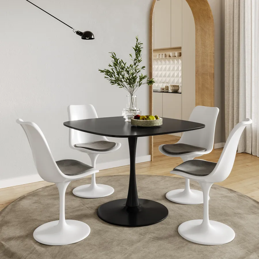 GIANTEX Tavolo da Pranzo da 160 cm per 8 Persone, Tavolo da Pranzo Fisso con Robuste Gambe a L, Tavolo Moderno per Cucina e Sala da Pranzo, Nero (Nero