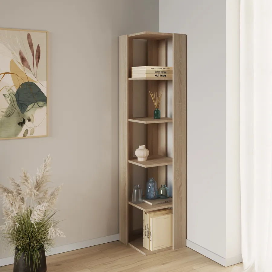 Libreria ad angolo 34x161h cm rovere con ripiani Kantiko