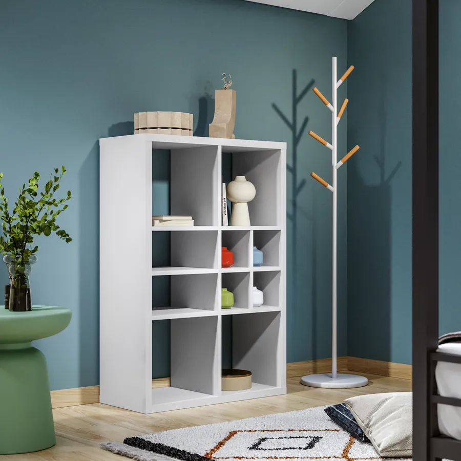 Libreria Da Parete 7 Cubi - Scaffale Geometrico Bianco 60x20x90 Cm - Con Antiribaltamento - Per Soggiorno O Studio - Foto 7