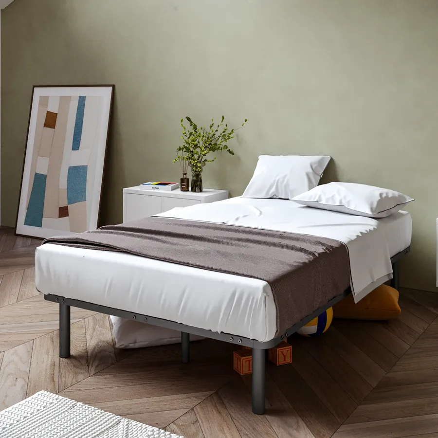 YAHEETECH - Struttura Letto Matrimoniale A Doghe 140 X 200 Cm Testiera In Ferro Battuto Angoli Arrotondati Per Camera Da Letto Ospiti Hotel Metallo Nero 4099917263253