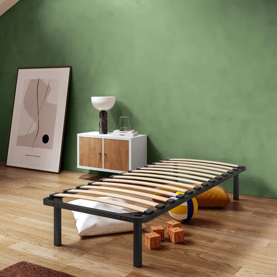 Rete Letto Singolo 90x190 Cm Con Doghe In Ferro - Struttura Alta 46 Cm Con Spazio Underbed, Montaggio Facile E Silenzioso, Bianco - Foto 2