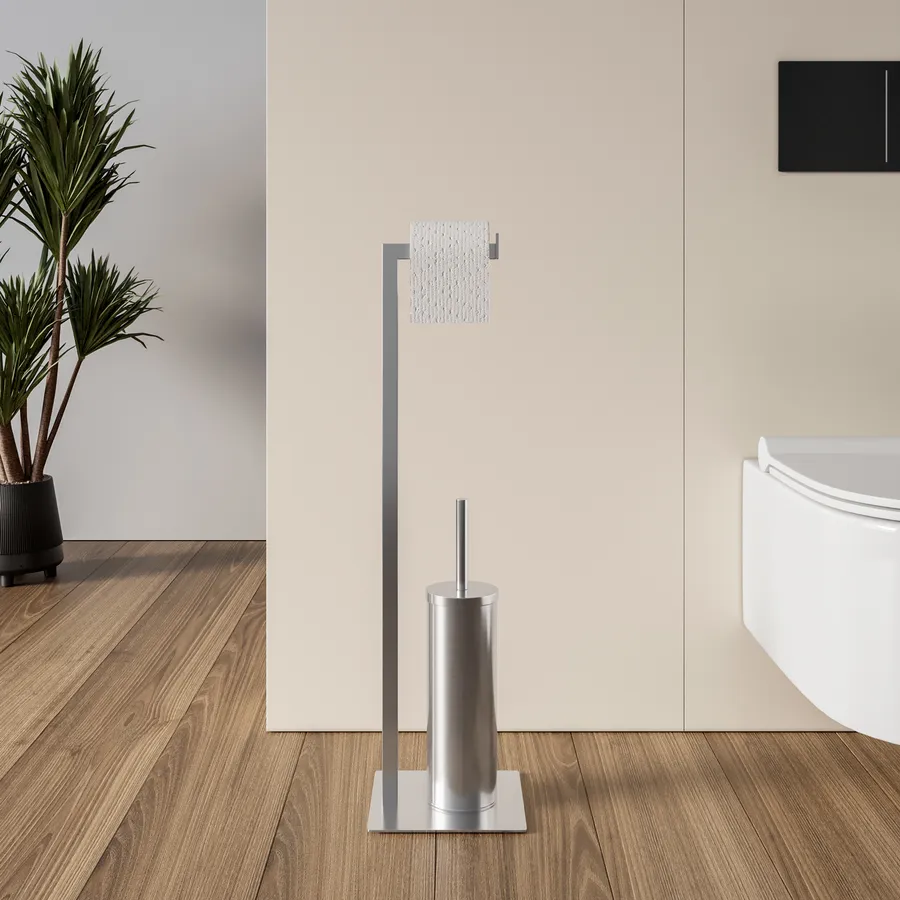 Piantana Porta Rotolo E Porta Scopino Per Il Bagno Inox Cromo Lucido Serie Pianosa - Foto 4