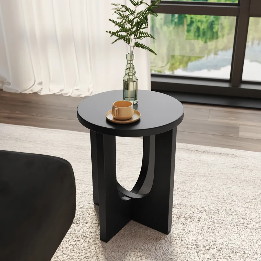 Tavolino Da Caffè Rotondo Con Vassoio Estraibile - Moderno, Nero, Per Salotto - Foto 9