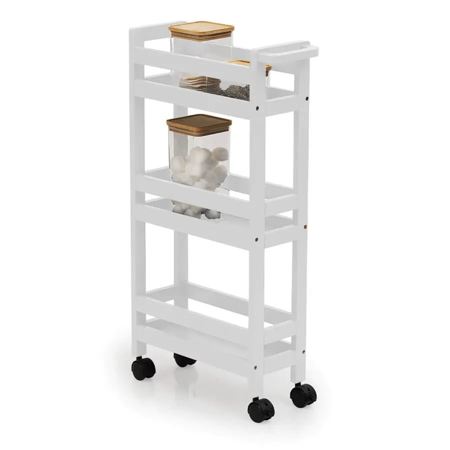 Carrello Stretto Salvaspazio 78x21,5x63cm | 3 Ripiani In MDF | Con Ruote | Per Cucina E Bagno - Foto 3