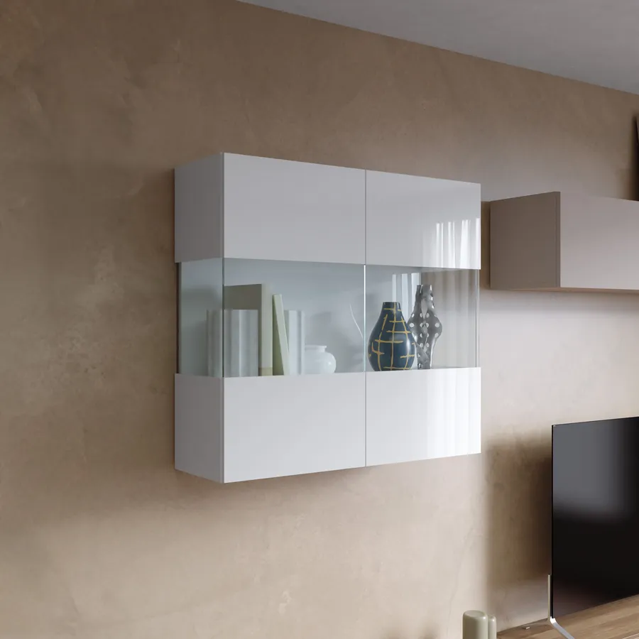 Vetrina 3 Ante Corona 80x120 Cm - Made In Italy, Bianco Lucido Con Dettaglio Grigio