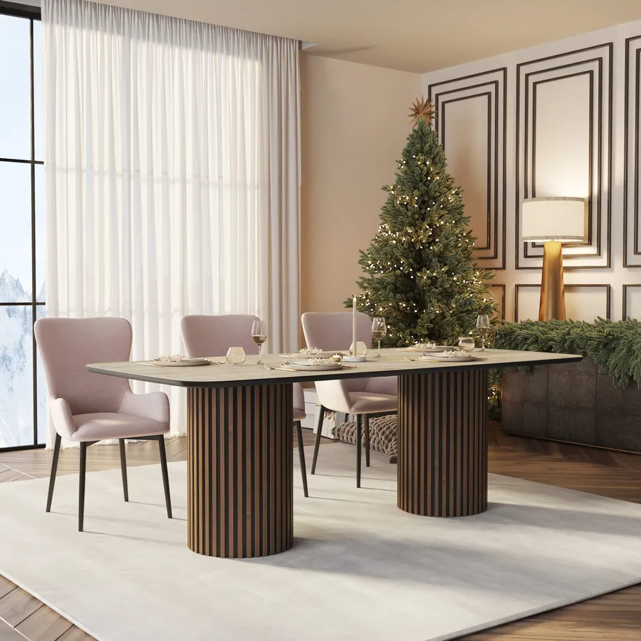 Tavolo Truman 220x103 cm Travertino e Rovere Nero