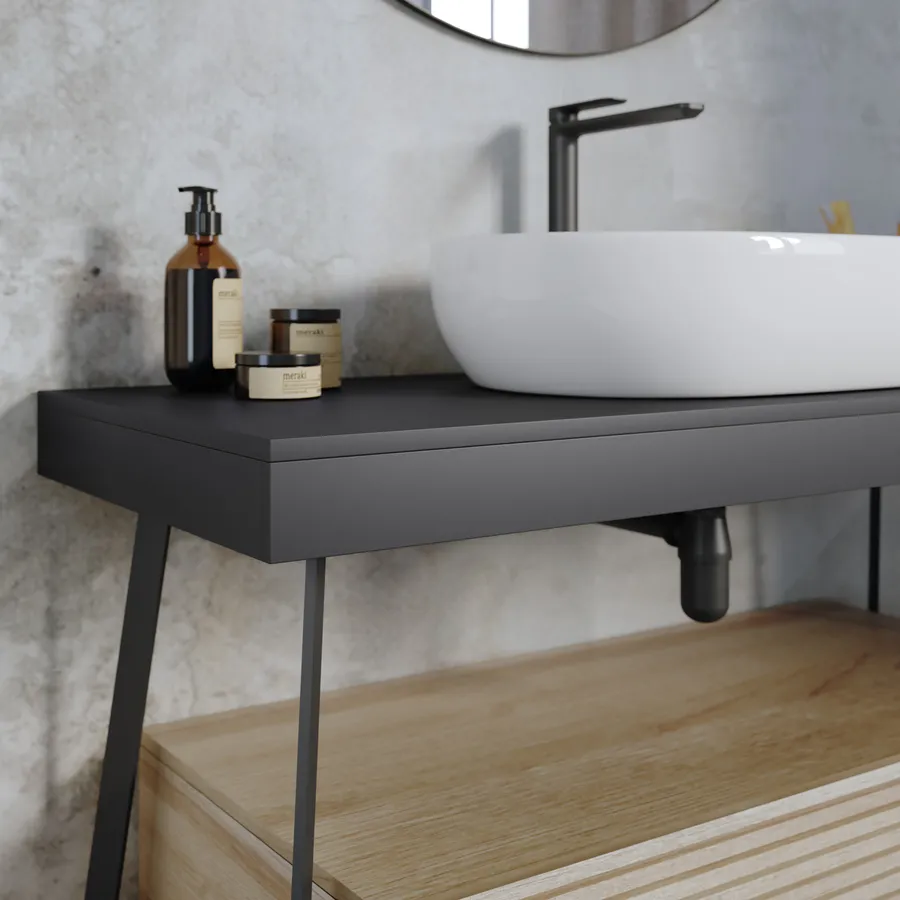 Set Mobile Bagno Astra - Lavabo 60cm Con Mobile Midi, Rovere Oro Antracite, Senza Piano - Foto 8