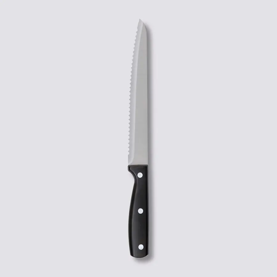 Coltello da pane in acciaio inox forgiato cromo e manico nero - Groom