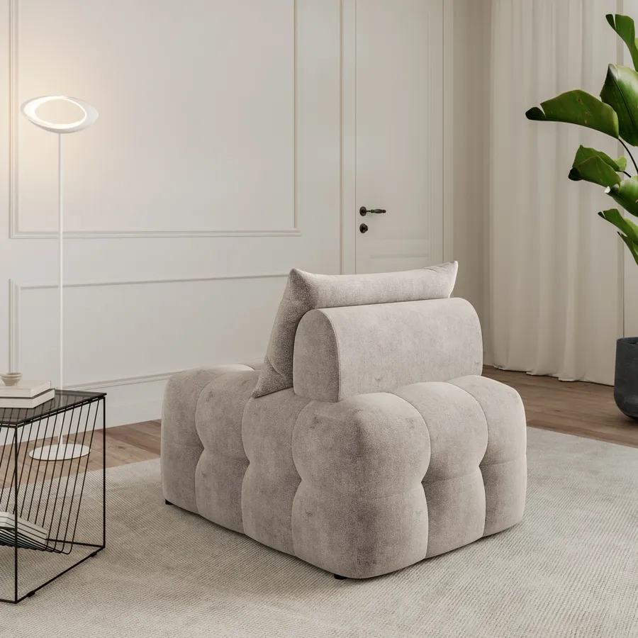 MODFU Poltrone relax, gambe in legno, cuscini sfoderabili, lino, beige